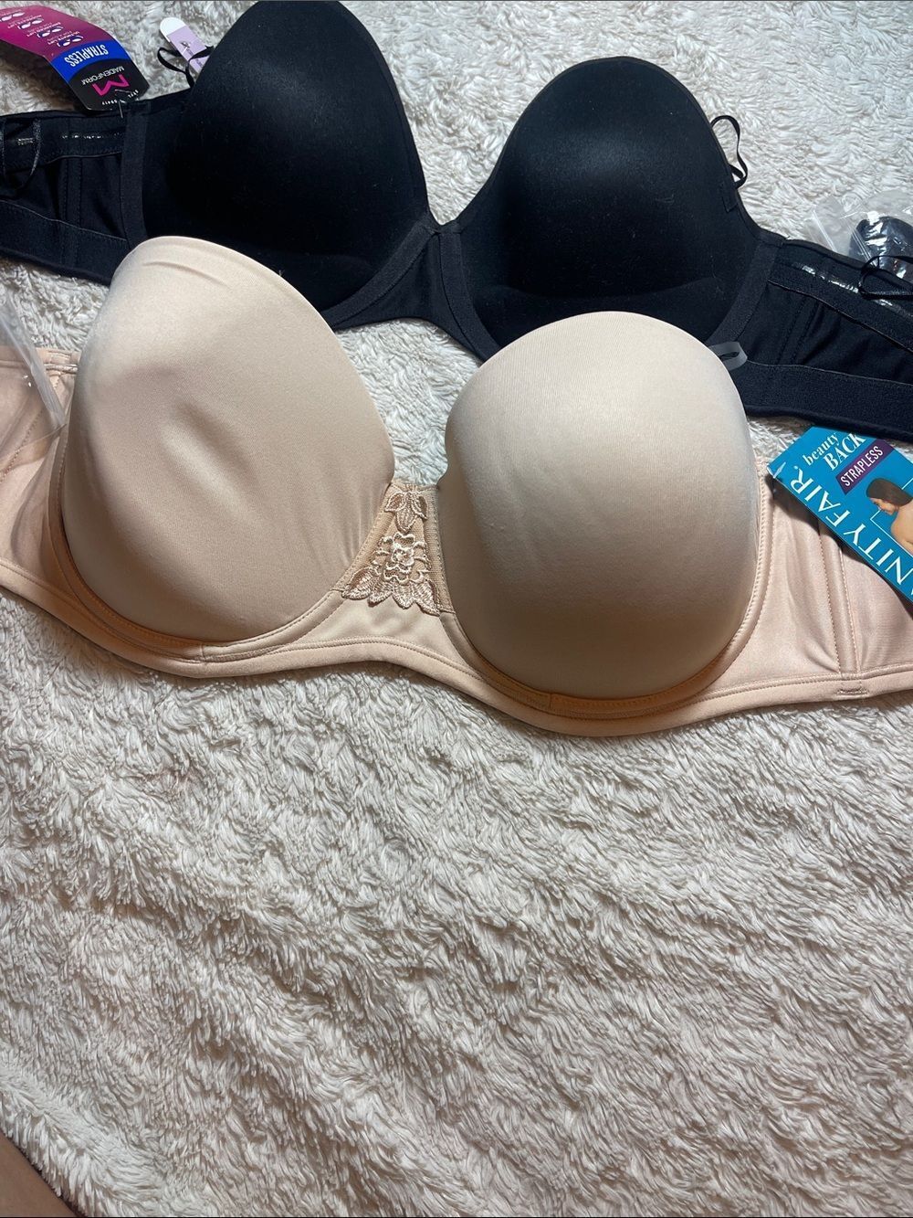 Vanity Fair Black & Nude Strapless Convertible Bra Duo 36D NWT